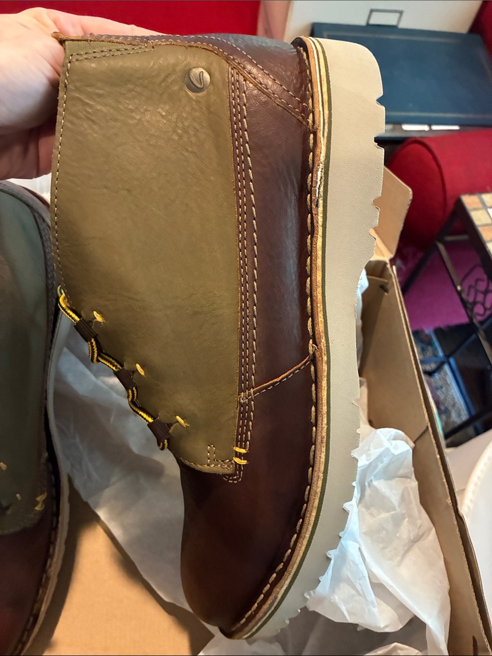 Clarks Brown and Olive Leather Chukka Boots - Picture 7 of 10